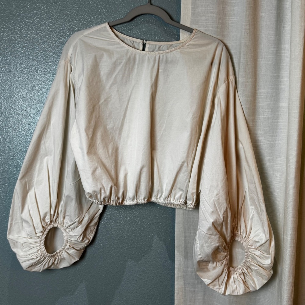 Pistola Top Women L Cream P5150SCP-SSL Balloon Sleeve Cropped Cotton Blouse